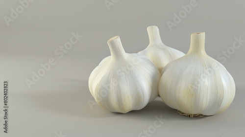 garlic in a studio shot, isolated against a pristine white background, capturing its texture and essence in photorealistic high-resolution photography.