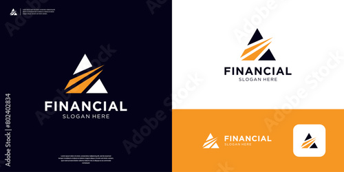 Letter A swoosh financial logo design. Modern business company logo template.