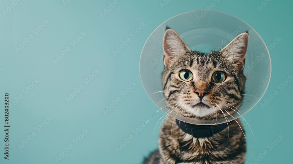 Regal Recovery: Feline in Transparent Cone Collar Bathes in Soft Light (Surreal Studio Portrait) Regal Recovery: Feline in Transparent Cone Collar Bathes in Soft Light (Surreal Studio Portrait)