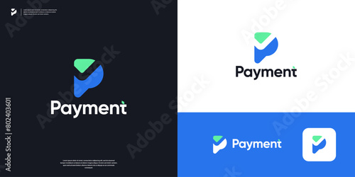 Letter P check or tick logo symbol for payment, business, finance logo design.
