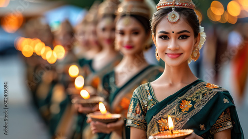 Apsara Dancers Holding Candles in Traditional Dress photo