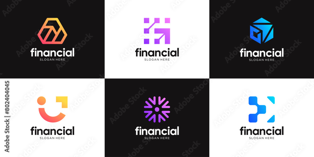 Set of modern financial growth logo design vector.
