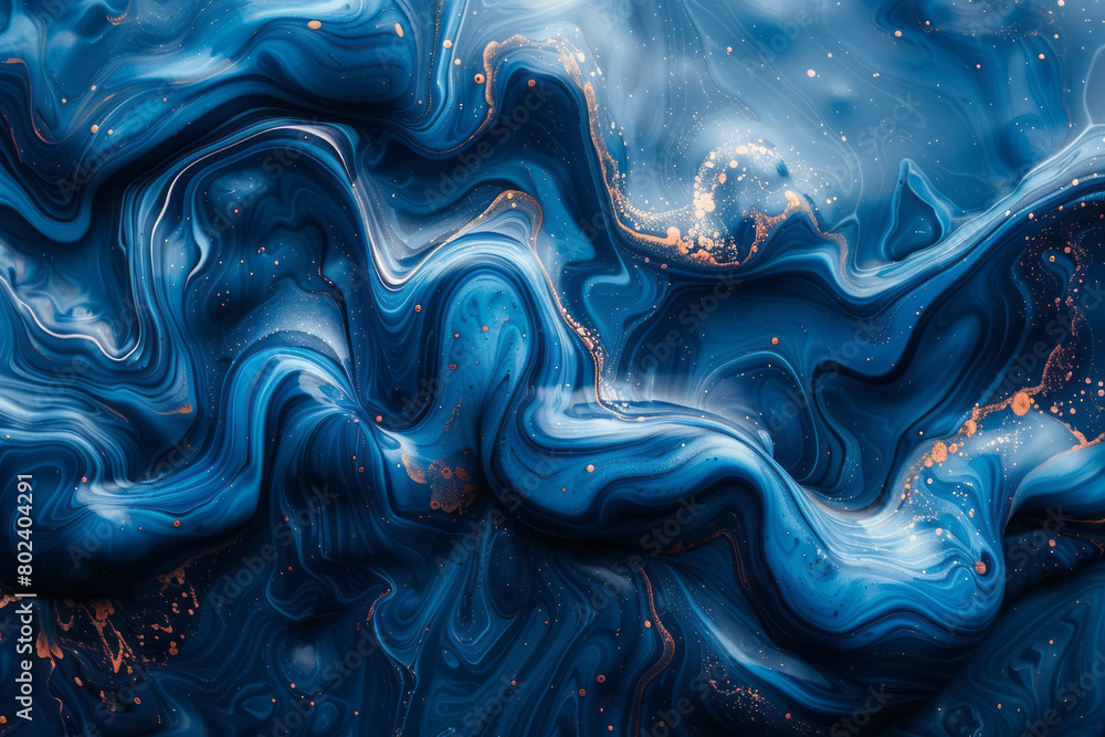 Obraz premium Sapphire Swirls: A Mesmeric Blend of Blue and Crimson Waves,