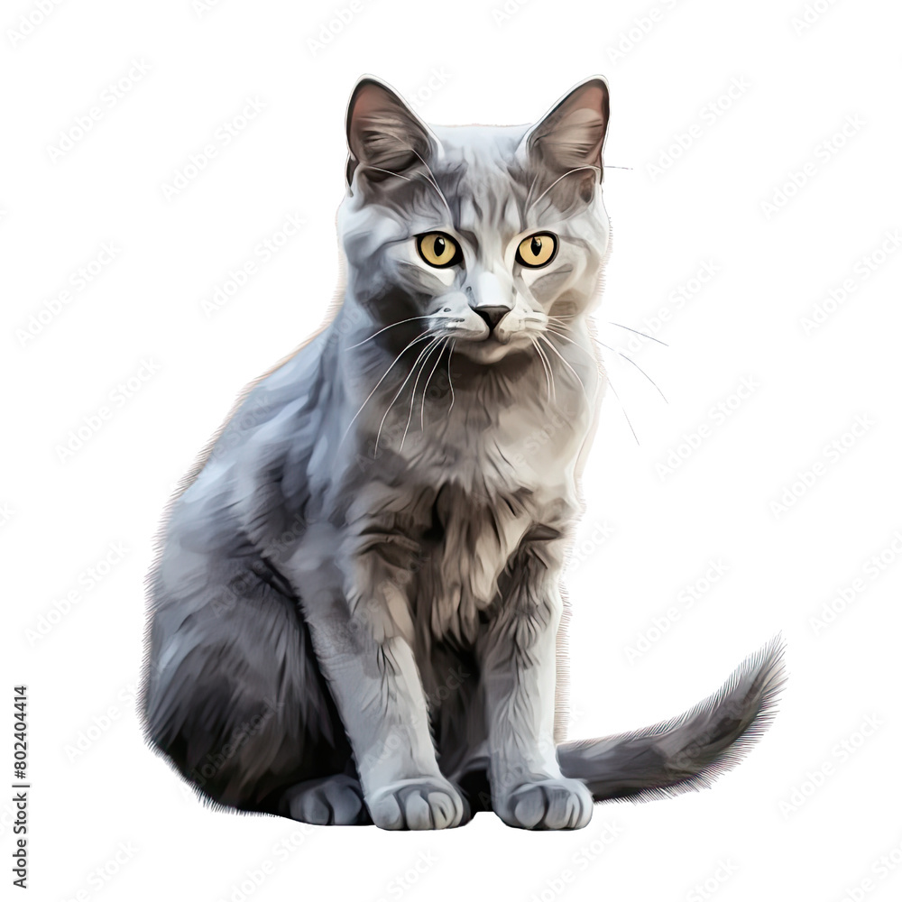 Obraz premium AI-Generated Watercolor Gray Tabby Cat Clip Art Illustration. Isolated elements on a white background.
