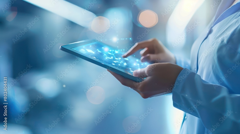 Close-up of a care coordination interface on a tablet used by a nurse, optimizing patient outreach and management Close-up of a care coordination interface on a tablet used by a nurse, optimizing patient outreach and management