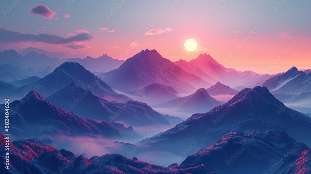 Majestic Mountain Range at Sunset. Generative AI