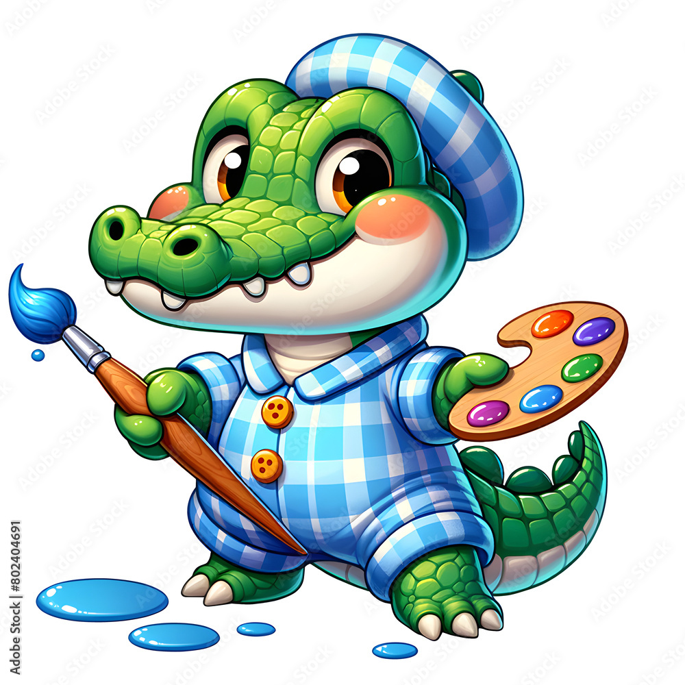 Fototapeta premium cartoon illustration ( PNG 300 dpi ) , Crocodile has become an artist!