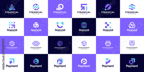 Collection of modern financial investment logo design vector.