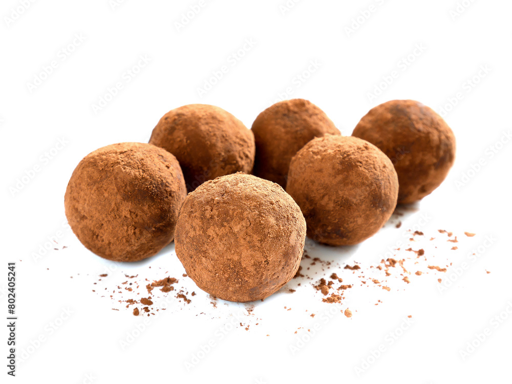 Homemade chocolate truffles with cocoa powder