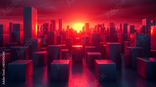Sun Setting Over Urban Skyline. Generative AI