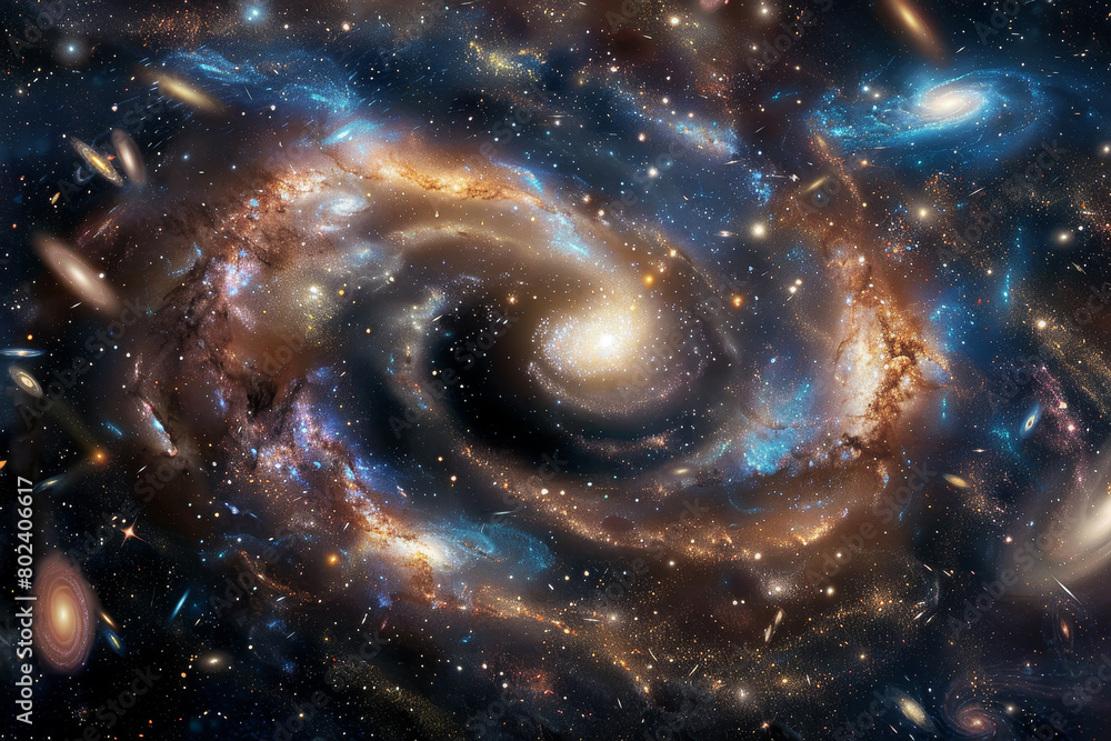 Fototapeta premium A black hole is in the center of a colorful galaxy