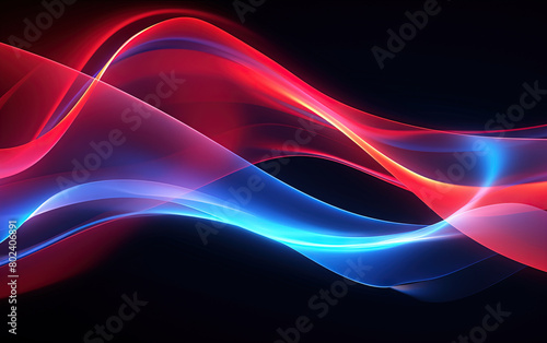 Vibrant abstract blue and red waveform with fluid motion and colorful gradients.