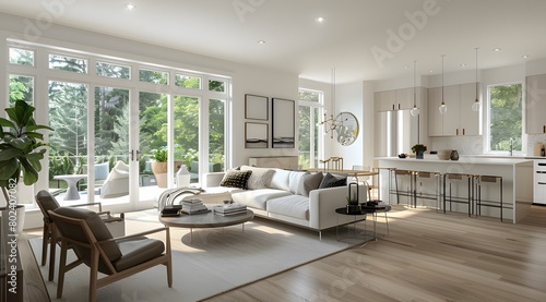  modern living room with light wood floors and white walls Ai generative © lemya