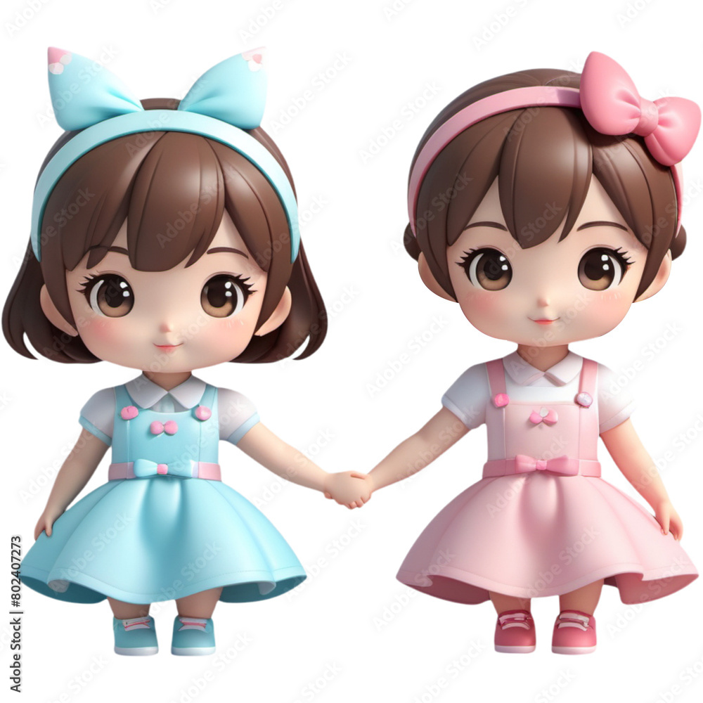 Two Cute chibi girls hold hands