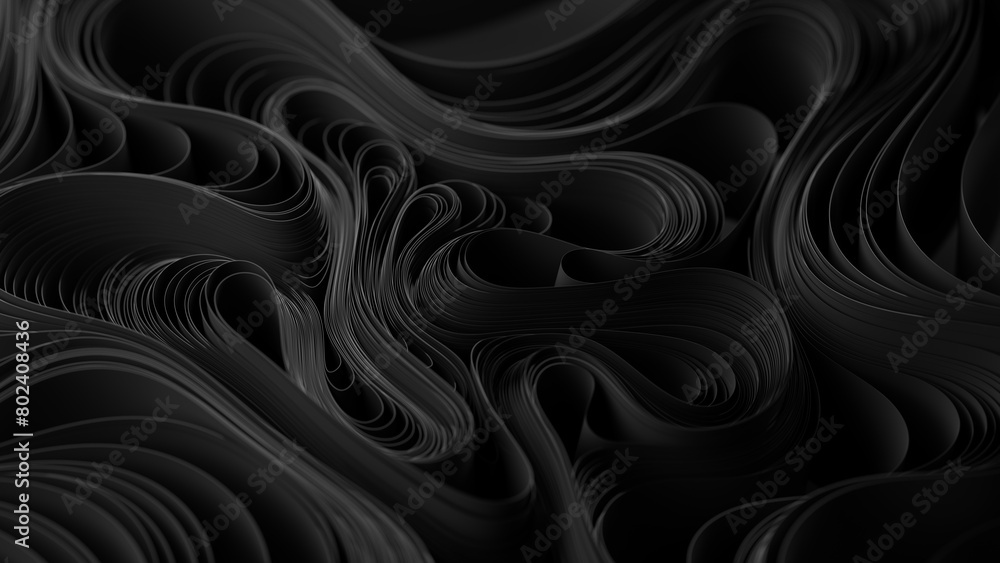 Black layers of cloth or paper warping. Abstract fabric twist. 3d render illustration Black layers of cloth or paper warping. Abstract fabric twist. 3d render illustration