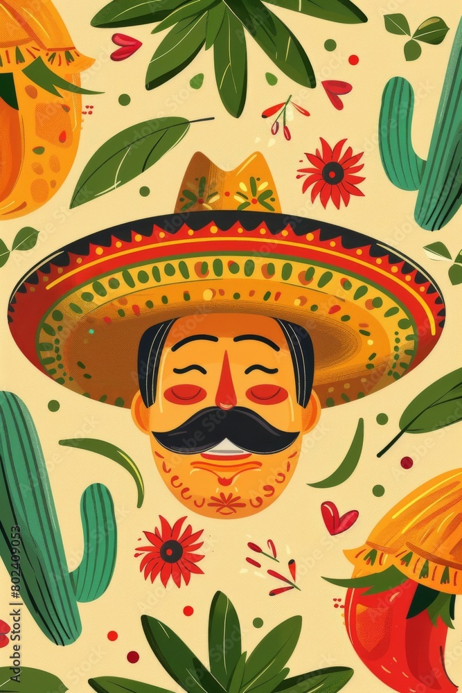 Mexican Man With Mustache and Sombrero