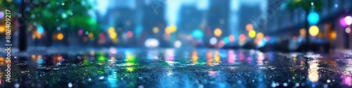 Abstract background bokeh lights shimmering on a dark, watery surface, creating a magical and enchanting visual experience.