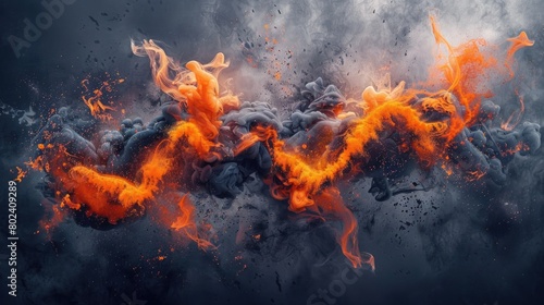 Multiple flames in orange and black hues burning brightly against a dark backdrop