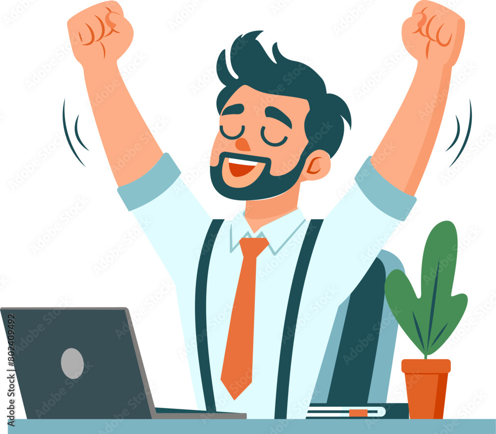 businessman who rejoices at the success achieved. businessman who rejoices at the success achieved.
