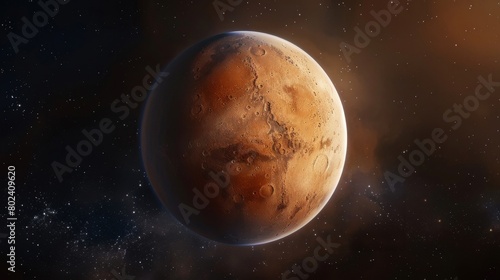 AI generated illustration of a planet in space with a shining sun and twinkling stars