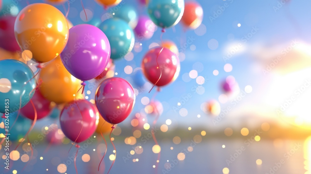 A collection of colorful balloons bobbing in the air, creating a vibrant and cheerful scene