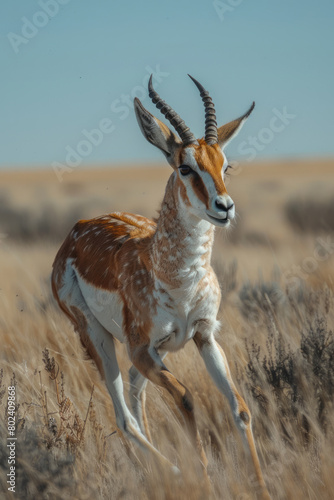 Antelope sprinting through grasslands, elegant and swift,