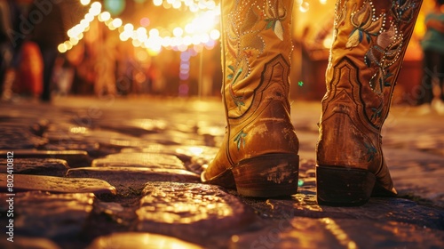 Close Up of Person Wearing Cowboy Boots