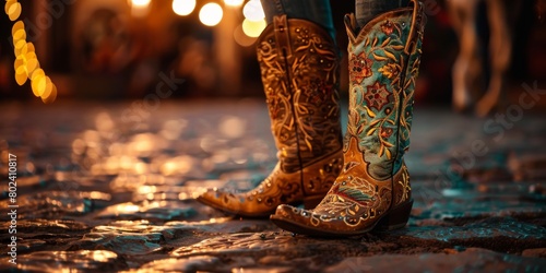 Close Up of Person Wearing Cowboy Boots photo