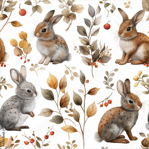 pattern with rabbits cartoon style