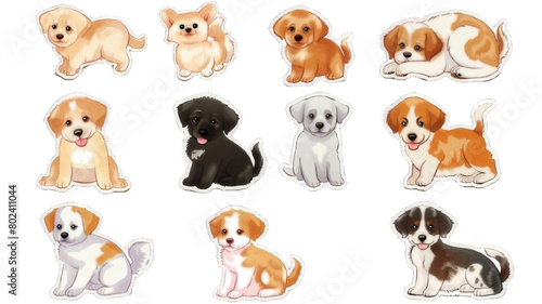 group of dogs, Sticker Pack of a Cute Dog On a Transparent Background 