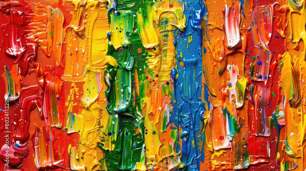 Abstract painting featuring vibrant multicolored paint splatter across a canvas, creating a dynamic and expressive composition Abstract painting featuring vibrant multicolored paint splatter across a canvas, creating a dynamic and expressive composition