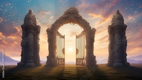 Beyond the gates  a sense of infinite possibility beckons  hinting at the boundless wonders that lie beyond. The transparent background emphasizes the gates  transcendence  as if they exist beyond the