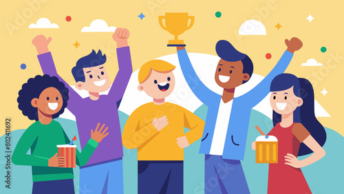 A sense of friendly competition and community as the participants joke and cheer each other on.. Vector illustration