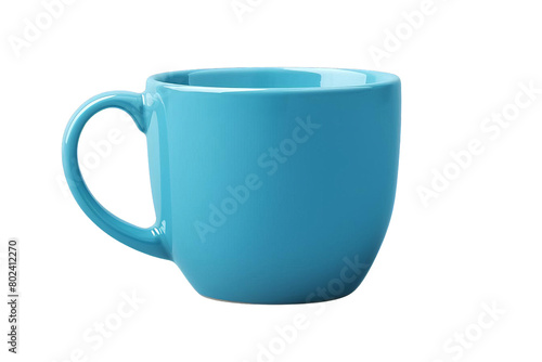 A blue coffee cup sits on a white background, transparent background. photo