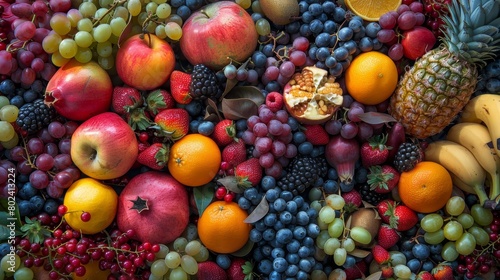 Craft an image of a bountiful harvest with many fruits