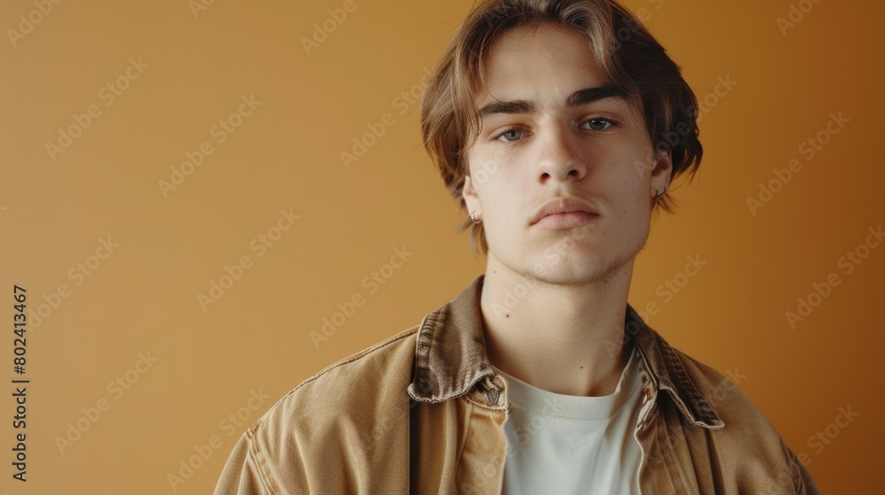 Teen White Man with Brown Straight Hair 1990s style Illustration. Teen White Man with Brown Straight Hair 1990s style Illustration.