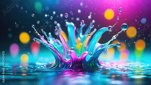 Vibrant color splash and water splash background in underwater scene.