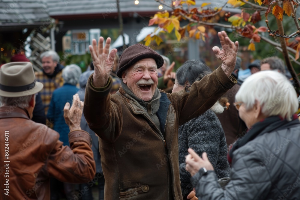 Portrait of an old man in a hat on the street