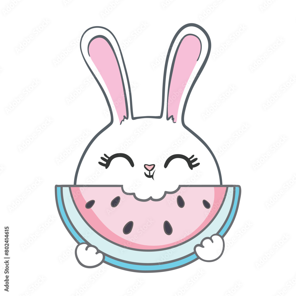 Cute bunny with watermelon summer time print. Sweet rabbit with fruit. Fashion child vector. Cute bunny with watermelon summer time print. Sweet rabbit with fruit. Fashion child vector.