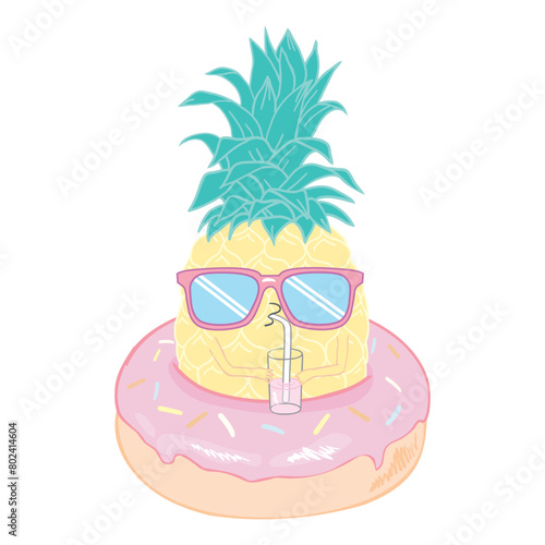 Funny vector background with pineapple in glasses, text " summer".