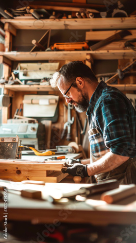 A man is working on a project in a workshop © Napat.T