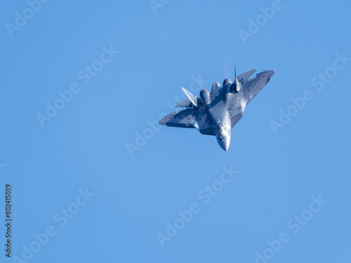 Moscow Russia Zhukovsky Airfield 25 July 2021: Demonstration of the latest Russian SU-57 fighterof the international aerospace salon MAKS-2021