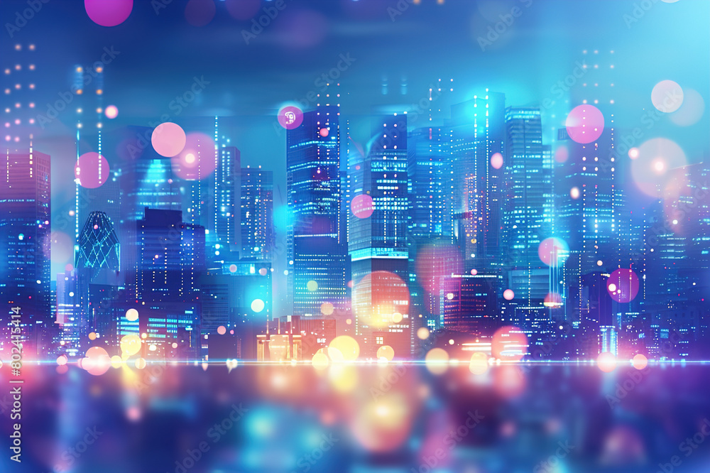 Abstract bokeh, building and blurred architecture background for design, finance and financial business center.