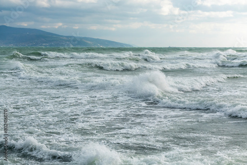 View of a stormy seascape of waves and the Black Sea