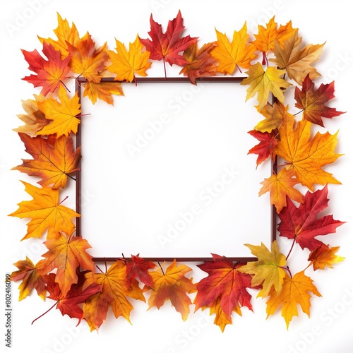 Autumn colorful leaves frame border isolated on white background