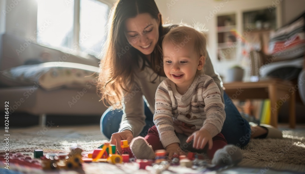 Fototapeta premium Woman Playing With Baby on the Floor