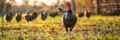 Lonely turkey on a pasture on a walk photo