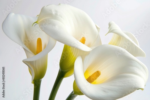 White calla lily flowers on white background.
