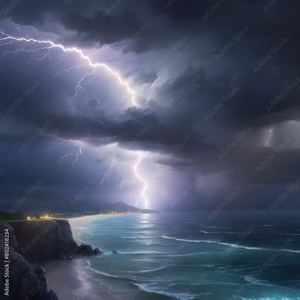 A clam sea in a turbulent night Sky A clam sea in a turbulent night Sky