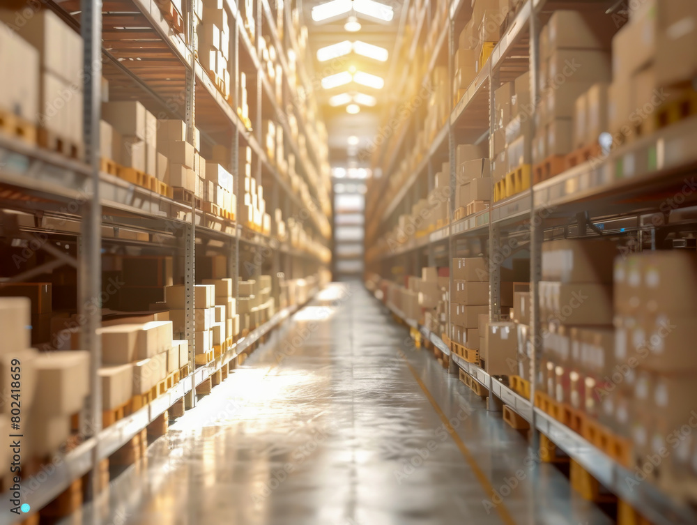Fototapeta premium A warehouse with a lot of boxes on the shelves